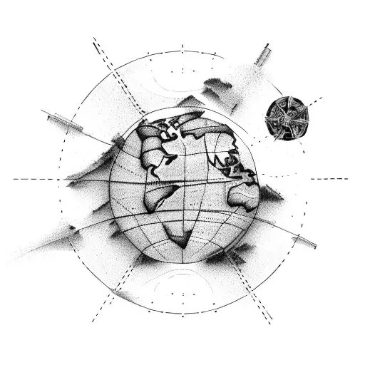 A map of the world with a trail of footprints leading to various destinations tattoo design idea