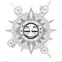 haida sun mix with smiley face nirvana tattoo design idea