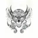 Skull and devil tattoo design idea