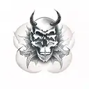 Skull and devil tattoo design idea