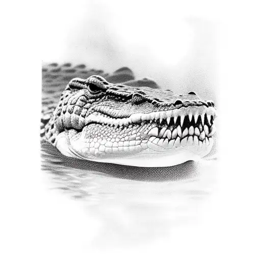 Full size realist crocodile swimming viewed from the top tattoo design idea