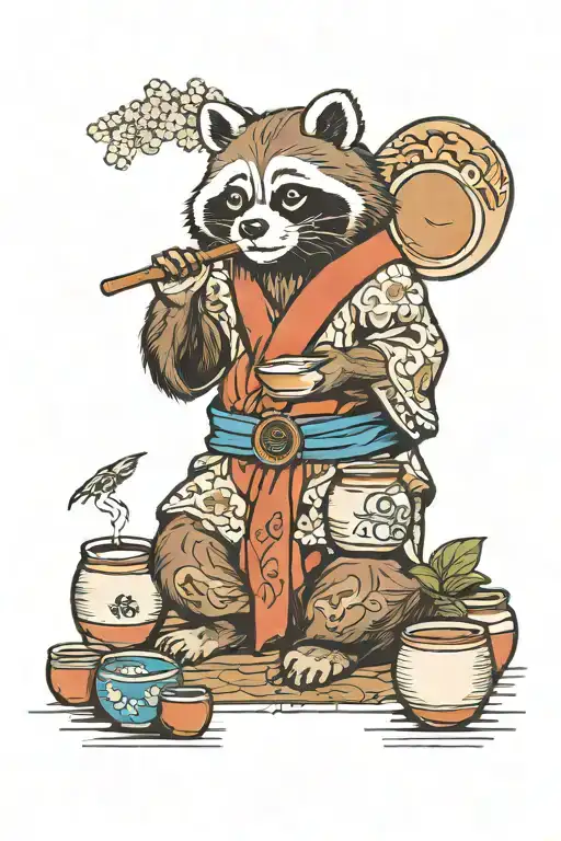tanuki sitting with soju tattoo design idea