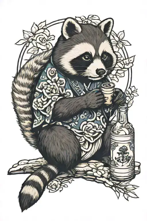 tanuki sitting with soju tattoo design idea