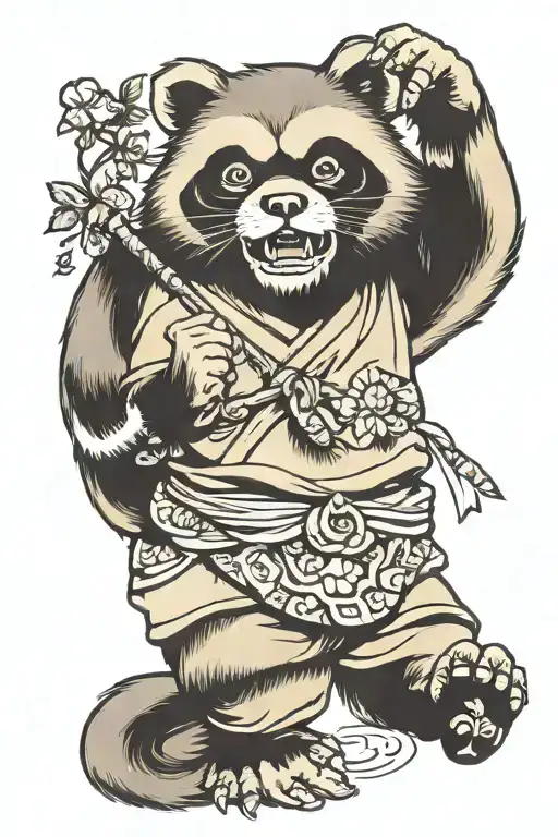 tanuki sitting angry tattoo design idea