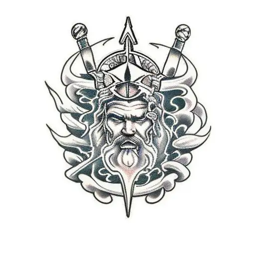 Poseidon with Dr. doom combo tattoo design idea