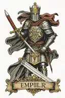 templar knighht holding sword with a family crest with the word Jacques as the family name tattoo design idea