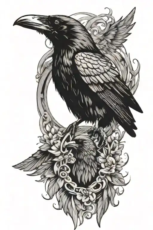 raven in a circle with wing tattoo design idea
