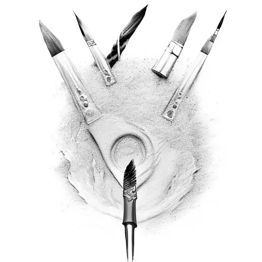 An artist's palette and paintbrushes transformed into magical wands from Harry Potter tattoo design idea