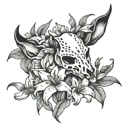 deer skull with tiger lilies and other lilies forearm tattoo design idea