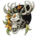 deer skull with tiger lilies and other kinds of lillies tattoo design idea