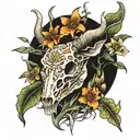 deer skull with tiger lilies and other kinds of lillies tattoo design idea