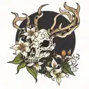 deer skull with tiger lilies and other kinds of lillies tattoo design idea