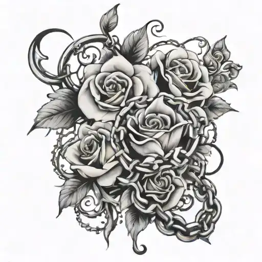 Flowers and broken chain tattoo design idea