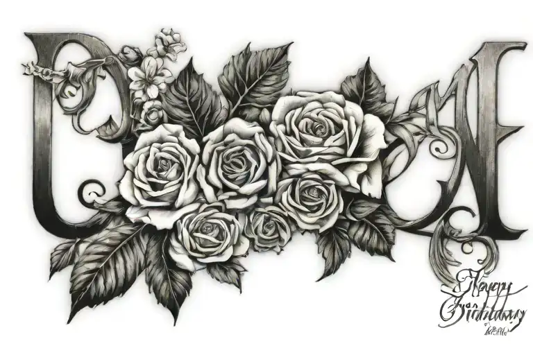 SCRIPT JOHN WITH FLOWERS AND BIRTHDAY YEARS tattoo design idea