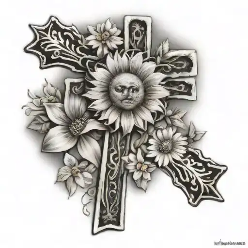 cross for nana you are my sunshine tattoo design idea
