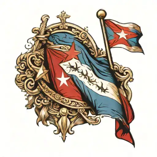 Cuban flag waving, homeland and life tattoo design idea