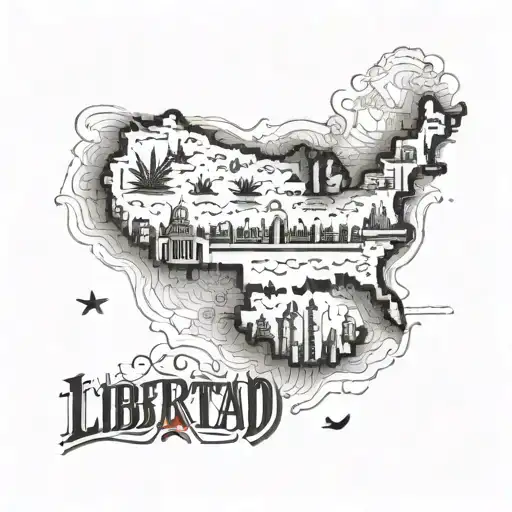 A stylized map of Cuba with the phrase 'Libertad y Vida' integrated into the design tattoo design idea