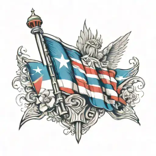 Cuban flag waving, homeland and life, freedom tattoo design idea