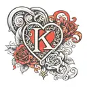 5 letter K third K red and heart shaped lock tattoo design idea