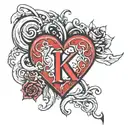5 letter K third K red and heart shaped lock tattoo design idea