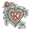 5 letter K third K red and heart shaped lock tattoo design idea