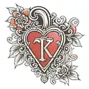 5 letter K third K red and heart shaped lock tattoo design idea