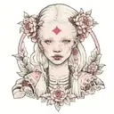 albino girl with pink eyes in peasant clothes tattoo design idea