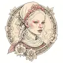 albino girl with pink eyes in peasant clothes tattoo design idea