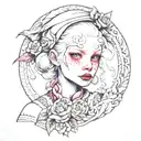 albino girl with pink eyes in peasant clothes tattoo design idea