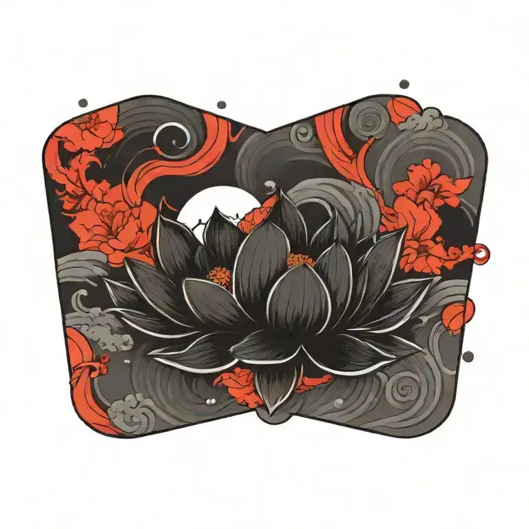 Black lotus flower geometric falling heavy black clouds curvature floating on water water drops   tattoo design idea