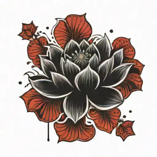 Black lotus flower geometric falling heavy black clouds curvature floating on water water drops   tattoo design idea
