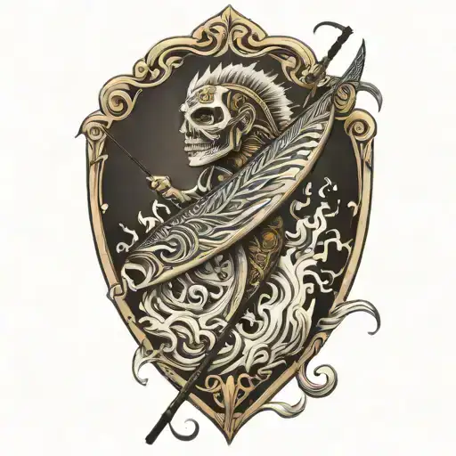 Fire Surf board Fishing rod transforming raw material tattoo design idea