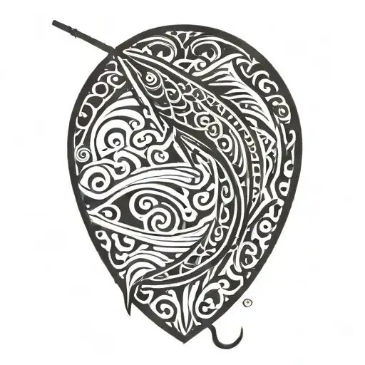 Fire Surf board Fishing rod transforming raw material tattoo design idea