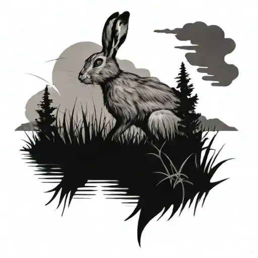 hare in the marsh scenery tattoo design idea