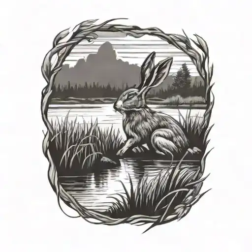 hare in the marsh scenery tattoo design idea