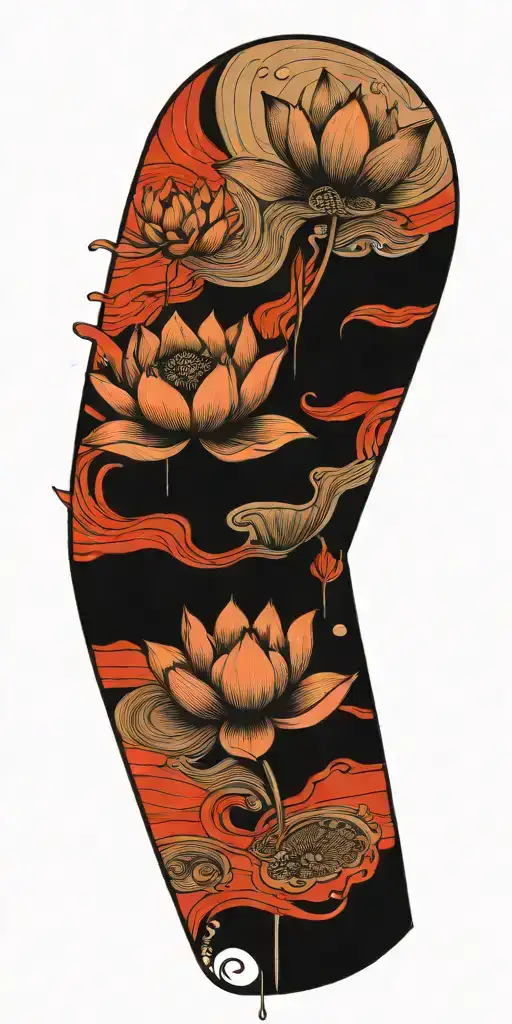 Black lotus flower geometric falling heavy black clouds curvature floating on water water drops   tattoo design idea