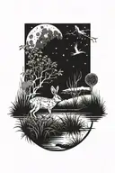 dead hare in the tall swamp marsh grass scenery tattoo featuring dead trees in front of a black night sky  tattoo design idea