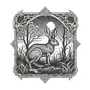 dead hare in the tall swamp marsh grass scenery tattoo featuring dead trees in front of a black night sky  tattoo design idea