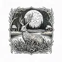 dead hare in the tall swamp marsh grass scenery tattoo featuring dead trees in front of a black night sky  tattoo design idea