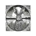 dead hare in the tall swamp marsh grass scenery tattoo featuring dead trees in front of a black night sky  tattoo design idea