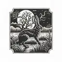dead hare in the tall swamp marsh grass scenery tattoo featuring dead trees in front of a black night sky  tattoo design idea