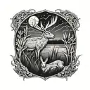 dead hare in the tall swamp marsh grass scenery tattoo featuring dead trees in front of a black night sky  tattoo design idea