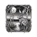 dead hare in the tall swamp marsh grass scenery tattoo featuring dead trees in front of a black night sky  tattoo design idea