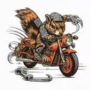 squirrel riding a motorcycle holding an ak47 with a skatboard  tattoo design idea