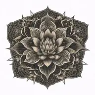 lotus flower geometric black flowers floating symetrical grid lines falling clouds storm   tattoo design idea