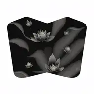 Black lotus flower, geometric, falling, heavy black clouds, curvature, floating on water,  rain  tattoo design idea