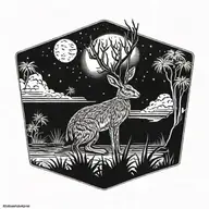 burning hare in the ocean marsh scenery tattoo featuring dead palm tree  in front of a black night sky  tattoo design idea