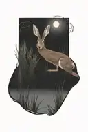 dead hare in the tall swamp marsh grass scenery tattoo featuring dead trees in front of a black night sky  tattoo design idea