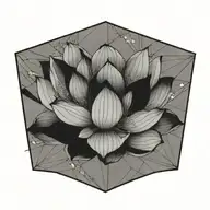 lotus flower geometric black flowers floating symetrical grid lines falling clouds storm   tattoo design idea