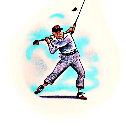 A traditional-style tattoo of a golfer swinging a sledgehammer tattoo design idea